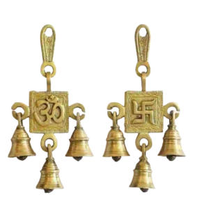 Brass Om Swastika Wall Hanging Bells Set