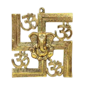 Brass Swastik with Ganesh and Om Wall Hanging